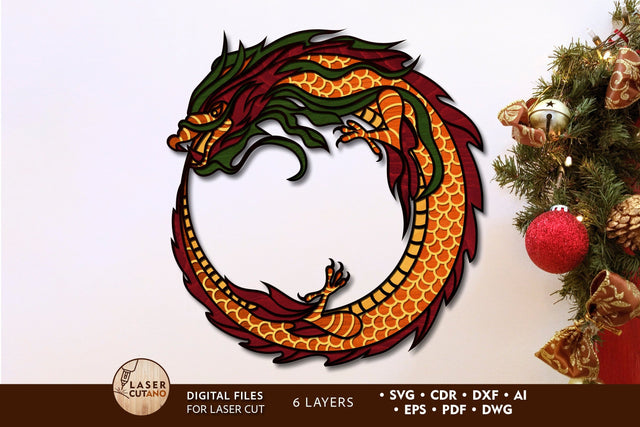 Chinese Dragon New Year Multilayer Cut Template SVG LaserCutano 