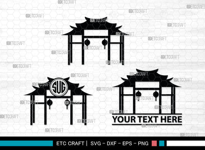 Chinese Gate Monogram, Chinese Gate Silhouette, Chinese Gate SVG, Chinese Svg, Torii Gate Svg, Gate Svg, SB00021 SVG ETC Craft 
