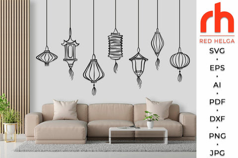 Chinese Lanterns SVG - Hanging Lanterns Cut File SVG RedHelgaArt 