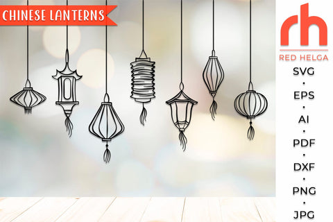 Chinese Lanterns SVG - Hanging Lanterns Cut File SVG RedHelgaArt 