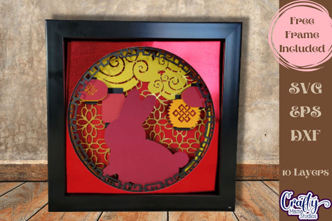 Chinese New Year Svg Shadow Box, 3D Layered Year Of Rabbit SVG Crafty Mama Studios 