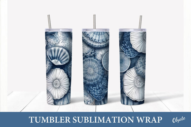 Chinoiserie Porcelain Tumbler PNG. Shell Tumbler Design Sublimation Olga Terlyanskaya 