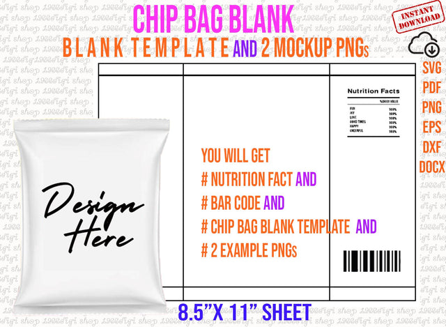 Chip Bag Template, Chip bags, Chip Bag Svg, Chip Bag Personalized Template, Blank Chip Template Bag, chip bag template for cricut, Svg, Docx SVG 1966digi 