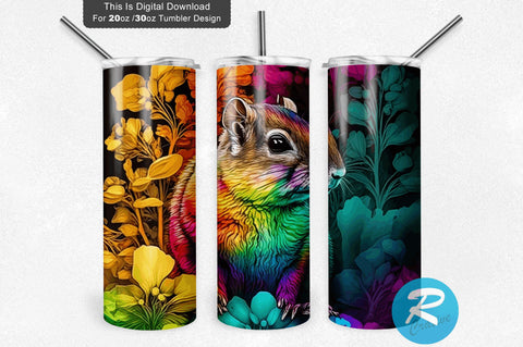 Chipmunk Neon Rainbow Floral 20 oz / 30 oz Tumbler PNG Sublimation Regulrcrative 