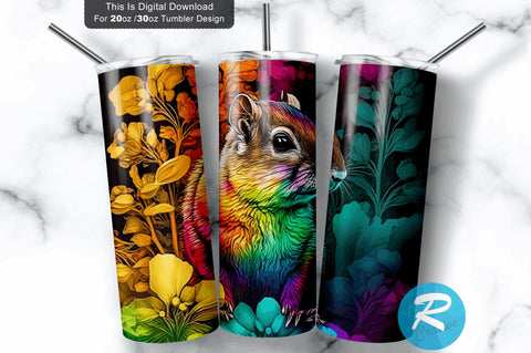 Chipmunk Neon Rainbow Floral 20 oz / 30 oz Tumbler PNG Sublimation Regulrcrative 