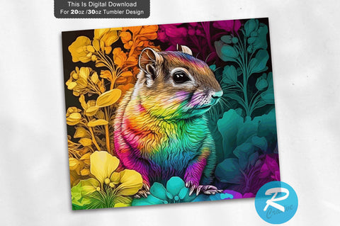 Chipmunk Neon Rainbow Floral 20 oz / 30 oz Tumbler PNG Sublimation Regulrcrative 