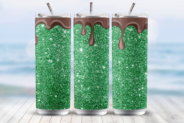 Chocolate Dripping Green Glitter 20 Oz Tumbler Wrap Sublimation MockupSvgVenue 