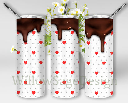 Chocolate with Hearts Full Tumbler Wrap, Valentine Chocolate 20oz Skinny Tumbler, Chocolate Tumbler Png, Valentine Day Gift, Chocolate Sublimation Design, Digital Download Sublimation WillowSageDesign 