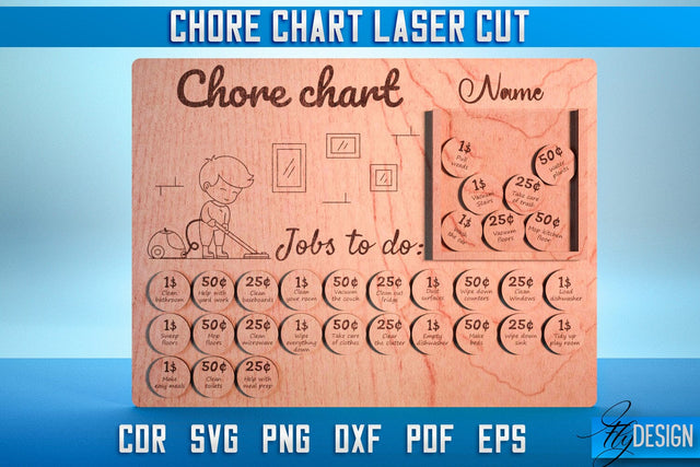 Chore Chart Laser Cut SVG | Chore Chart SVG Design | CNC Files SVG Fly Design 