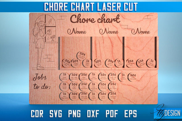 Chore Chart Laser Cut SVG | Chore Chart SVG Design | CNC Files SVG Fly Design 