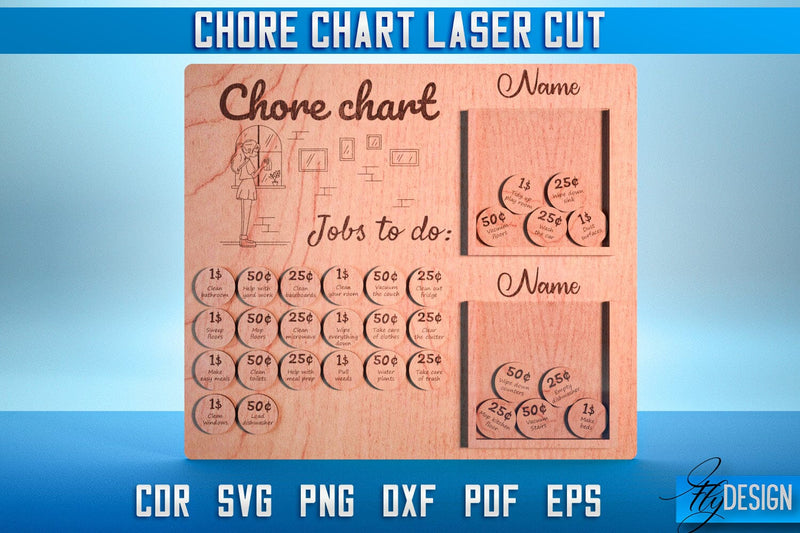 Chore Chart Laser Cut SVG | Chore Chart SVG Design | CNC Files SVG Fly Design 