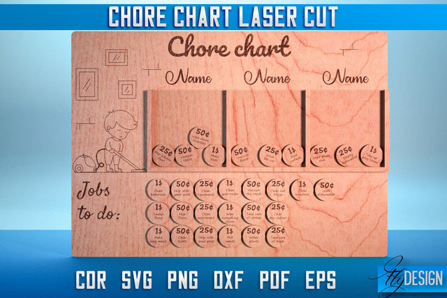 Chore Chart Laser Cut SVG | Chore Chart SVG Design | CNC Files SVG Fly Design 