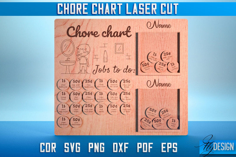 Chore Chart Laser Cut SVG | Chore Chart SVG Design | CNC Files SVG Fly Design 