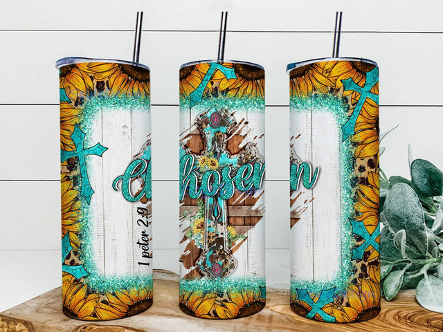 Chosen 1 Peter 9:12 Glitter Tumbler Design, Western Cross 20oz Skinny Tumbler, Sunflower Leopard Tumbler Wrap, Cross Turquoise Tumber Png, Christian Sublimation Design, Digital Download Sublimation iStyleDesign 