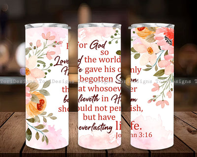 Christian 20oz Skinny Tumbler For God so Loved the World Sublimation Designs, Christian Bible Verse Tumbler Straight Warped PNG Instant Download Sublimation ToriDesigns 