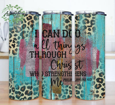 Christian 20oz Skinny Tumbler, I Can Do All Things Design Png, Bible Verse Sublimation Design, Teal Wood Leopard Tumbler Wrap, Religion Sublimation Design, Instant Download Sublimation AdriOP 