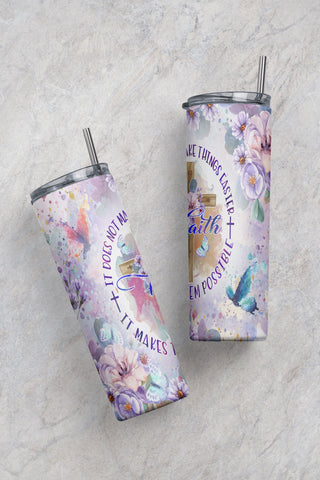 Christian 20oz Skinny Tumbler Sublimation Design, Faith Does Not Make Things Easy Tumbler Straight/Warped PNG File Sublimation CaldwellArt 
