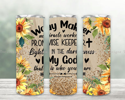 Christian 20oz Skinny Tumbler Sublimation Design, Sunflower Tumbler Wrap, My God, It's Who You Are 20 Oz Skinny Tumbler PNG Sublimation ToriDesigns 