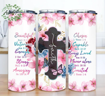 Christian Affirmation 20oz Skinny Tumbler Png, Inspiration Tumbler, Affirmation Gift For Mother's Day, Affirmation Gifts For Mother's Day, Butterfly Tumbler Sublimation AdriOP 