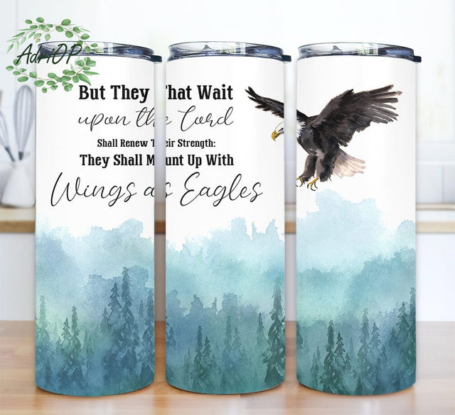 Christian Bible Verse 20oz Skinny Tumbler Png, Wings As Eagles Tumbler, Insulated Faith Isaiah Alaskan Eagle Gift, Religious Man Woman Sublimation AdriOP 