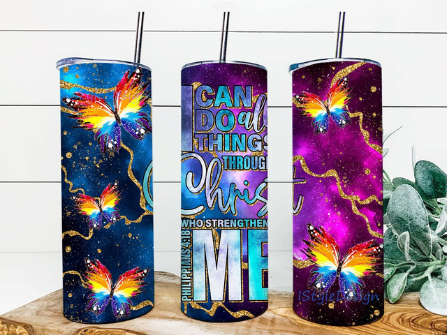 Christian Bible Verse Sublimation Design Templates, I Can Do All Things Tumbler Straight Warped PNG Digital Download Sublimation iStyleDesign 