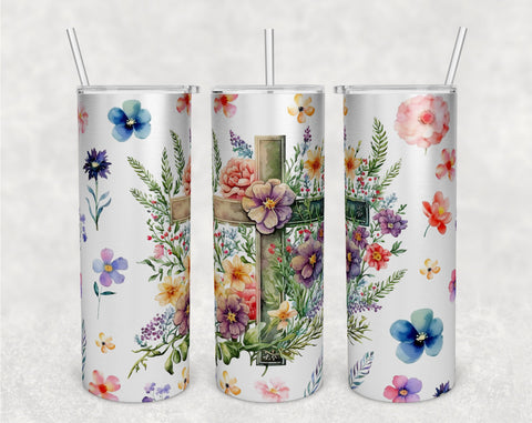 Christian Cross Tumbler Wraps Bundle, 20 Oz Skinny Tumbler Floral Cross Sublimation Designs, Seamless Cross With Flowers PNG, 5 Designs Sublimation HappyDesignStudio 