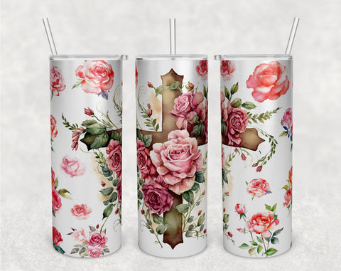 Christian Cross Tumbler Wraps Bundle, 20 Oz Skinny Tumbler Floral Cross Sublimation Designs, Seamless Cross With Flowers PNG, 5 Designs Sublimation HappyDesignStudio 