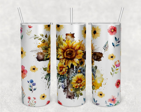 Christian Cross Tumbler Wraps Bundle, 20 Oz Skinny Tumbler Floral Cross Sublimation Designs, Seamless Cross With Flowers PNG, 5 Designs Sublimation HappyDesignStudio 