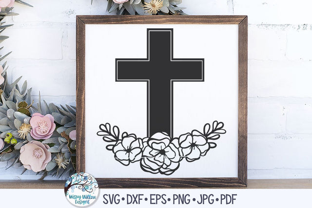 Christian Cross with Flowers SVG Cut File SVG Wispy Willow Designs 