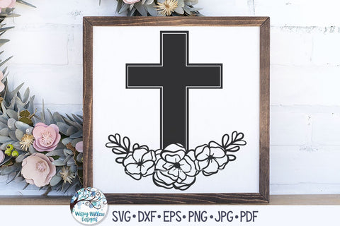 Christian Cross with Flowers SVG Cut File SVG Wispy Willow Designs 