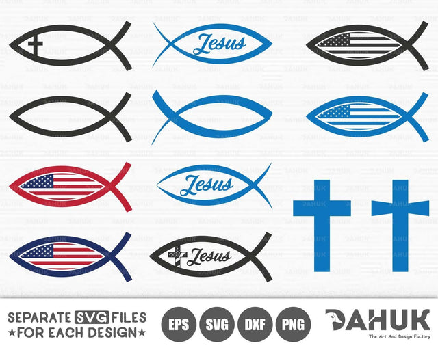 Christian Fish Svg | Christian fish Logo | USA Christian fish | Silhouette | Clipart | Cuttable Design SVG, PNG, Dxf & eps Designs SVG dahukdesign 