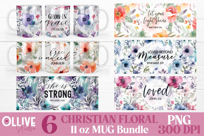 Christian Floral Mug Wrap Sublimation PNG Bundle SVG Ollive Studio 