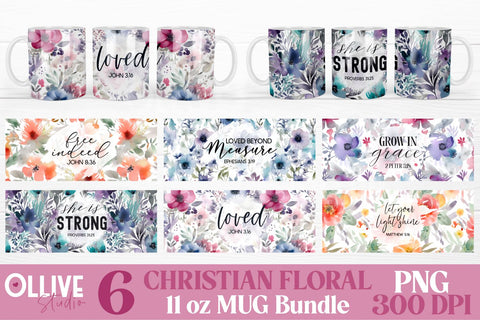 Christian Floral Mug Wrap Sublimation PNG Bundle SVG Ollive Studio 