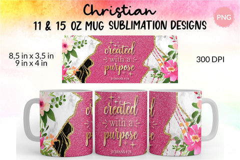 Christian Mug, Created With a Purpose, Bible Verse Mug, Inspirational Mug, Jesus Cup, Mug With Bible Verse, Inspirational Mug Wrap, Coffee Mug Bible Verse, Bible Verse PNG, Mug Wrap Sublimation Designs, Scripture Mug SVG KatineDesign 