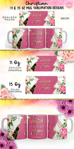 Christian Mug, Created With a Purpose, Bible Verse Mug, Inspirational Mug, Jesus Cup, Mug With Bible Verse, Inspirational Mug Wrap, Coffee Mug Bible Verse, Bible Verse PNG, Mug Wrap Sublimation Designs, Scripture Mug SVG KatineDesign 