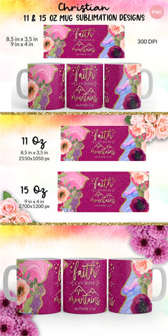 Christian Mug, Faith Can Move Mountains, Bible Verse Mug, Inspirational Mug, Jesus Cup, Mug With Bible Verse, Inspirational Mug Wrap, Coffee Mug Bible Verse, Bible Verse PNG, Mug Wrap Sublimation Designs, Scripture Mug SVG KatineDesign 