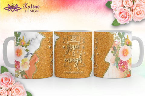 Christian Mug, His Grace Is Enough, Bible Verse Mug, Inspirational Mug, Jesus Cup, Mug With Bible Verse, Inspirational Mug Wrap, Coffee Mug Bible Verse, Bible Verse PNG, Mug Wrap Sublimation Designs, Scripture Mug SVG KatineDesign 