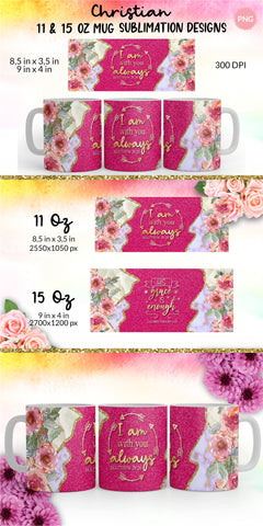 Christian Mug, I Am With You Always, Bible Verse Mug, Inspirational Mug, Jesus Cup, Mug With Bible Verse, Inspirational Mug Wrap, Coffee Mug Bible Verse, Bible Verse PNG, Mug Wrap Sublimation Designs, Scripture Mug SVG KatineDesign 