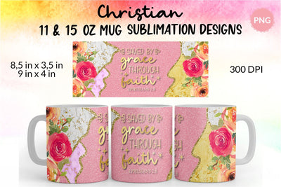 Christian Mug, Saved by Grace Through Faith, Bible Verse Mug, Inspirational Mug, Jesus Cup, Mug With Bible Verse, Inspirational Mug Wrap, Coffee Mug Bible Verse, Bible Verse PNG, Mug Wrap Sublimation Designs, Scripture Mug SVG KatineDesign 