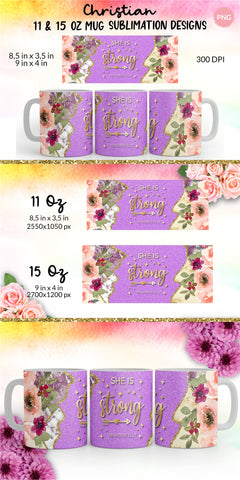 Christian Mug, She is Strong, Bible Verse Mug, Inspirational Mug, Jesus Cup, Mug With Bible Verse, Inspirational Mug Wrap, Coffee Mug Bible Verse, Bible Verse PNG, Mug Wrap Sublimation Designs, Scripture Mug SVG KatineDesign 