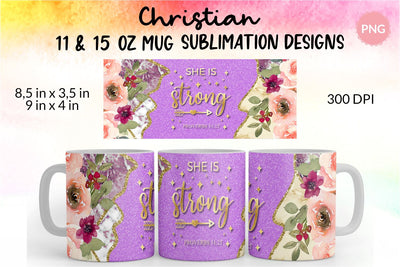 Christian Mug, She is Strong, Bible Verse Mug, Inspirational Mug, Jesus Cup, Mug With Bible Verse, Inspirational Mug Wrap, Coffee Mug Bible Verse, Bible Verse PNG, Mug Wrap Sublimation Designs, Scripture Mug SVG KatineDesign 