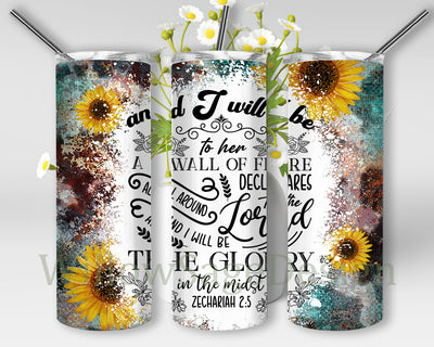 Christian Quote 20oz Skinny Tumbler, Zechariah 2:5 Tumbler Png, Sunflower Tumbler Wrap, Jesus Design Png, Religious Tumbler Template, Digital Download Sublimation WillowSageDesign 