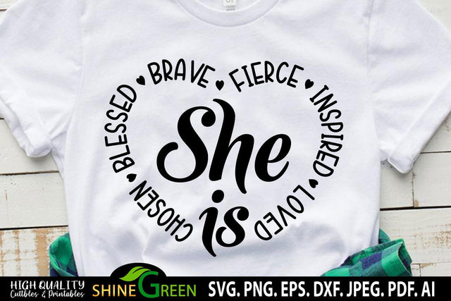 Christian Quotes SVG - She is Chosen Blessed Brave Loved SVG SVG Shine Green Art 