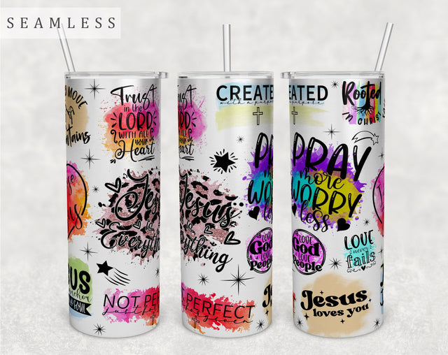 Christian Quotes Tumbler Wrap, 20 Oz Skinny Tumbler Christian Design For Sublimation, Seamless Tumbler PNG Sublimation HappyDesignStudio 