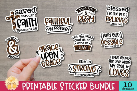 Christian Stickers Bundle | 10 Leopard Print Sticker Designs SVG Cheese Toast Digitals 