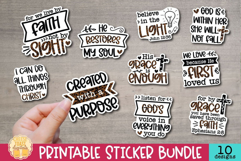 Christian Stickers Bundle Vol 2 | 10 Leopard Print Stickers SVG Cheese Toast Digitals 
