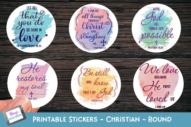 Christian Stickers | Round Printable Stickers | Bible Verses - So Fontsy