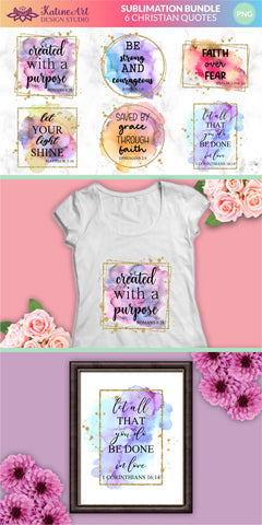 Christian Sublimation Bundle Faith Religious Quote Designs. Bible scripture and verses. SVG KatineArt 