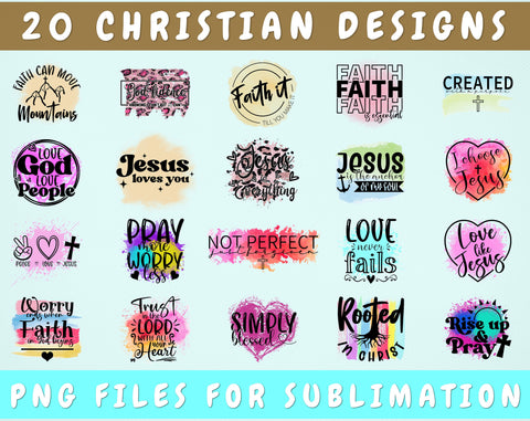 Christian Sublimation Designs Bundle, 20 Designs, Christian PNG Files For Sublimation, Religious Sublimation Files, Faith PNG Sublimation HappyDesignStudio 