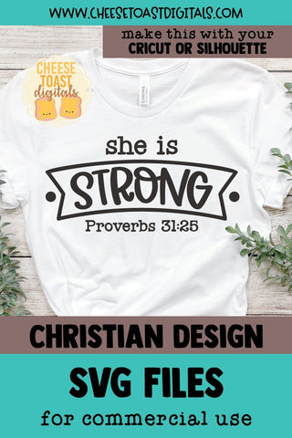 Christian SVG | She Is Strong Proverbs 31:25 SVG Cheese Toast Digitals 